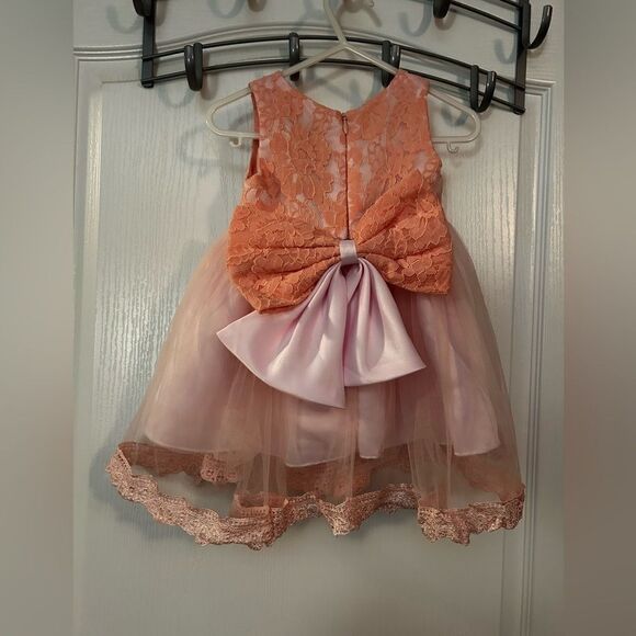 Iefiel 3 month 65 infant tulle lace layered dress pink bow NWT christening - Picture 7 of 11